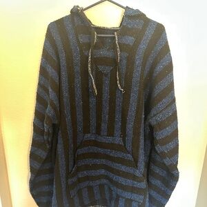 Vintage Mexican Poncho Hecho en Mexico Made in Mexico Sz XXL Blue Black Nice EUC